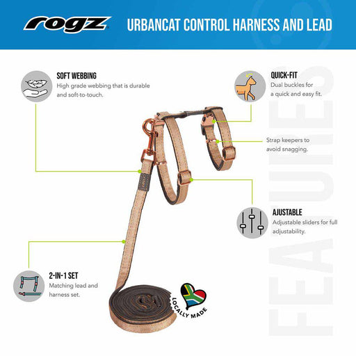 Rogz Urbancat Sele Med Koppel Guld 11mm 24-40cm